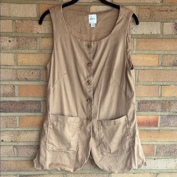 Maeve by Anthropologie Women's Tan Sleeveless Button-Down linen blend vest M - Picture 1 of 10